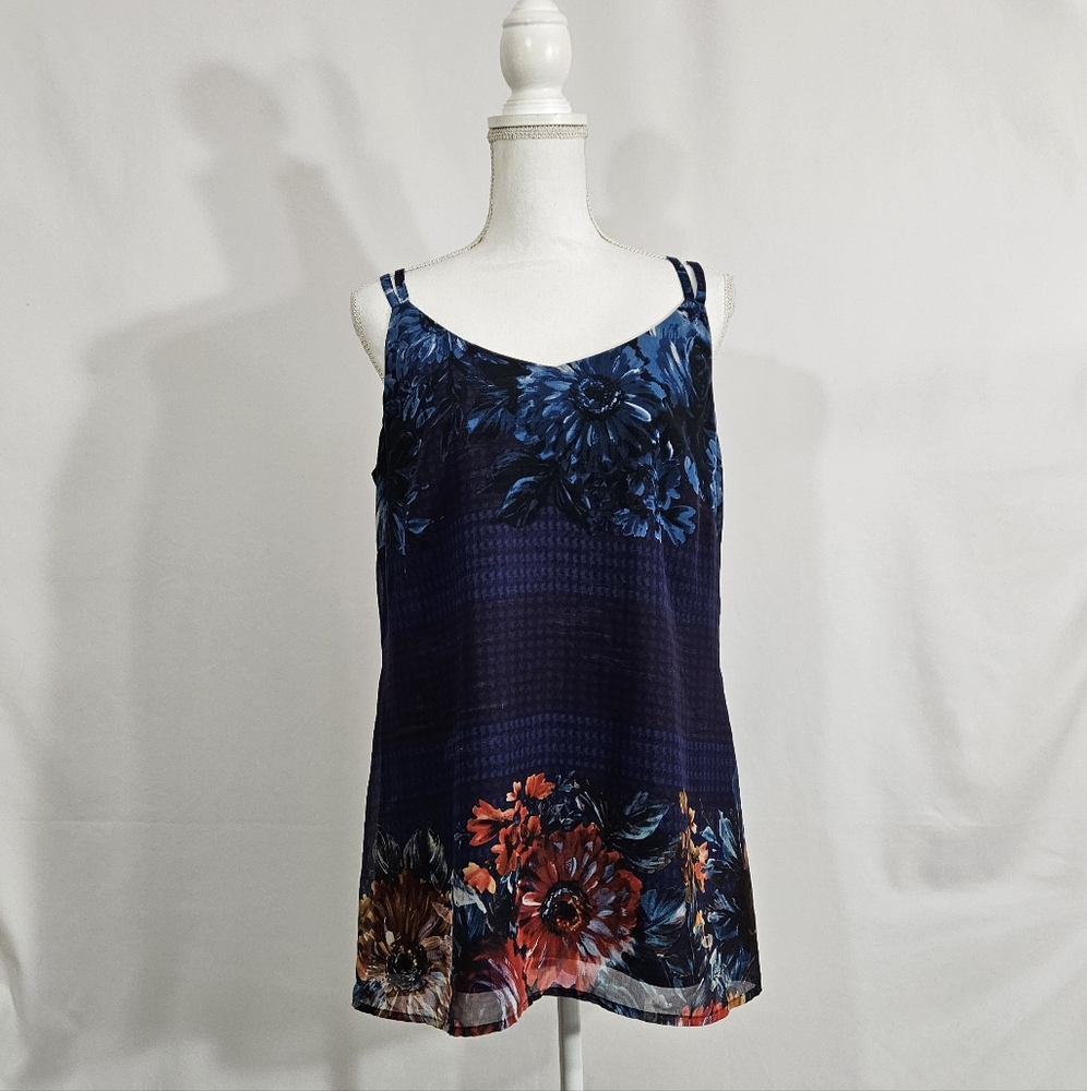 Cabi blue and purple floral tank top women's size medium